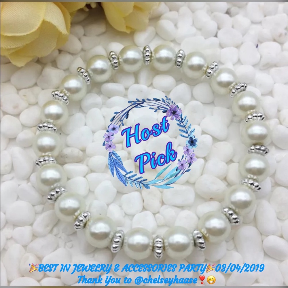 🌹HOST PICK🌹NEW WHITE 8mm Glass Pearl/Silv Stret